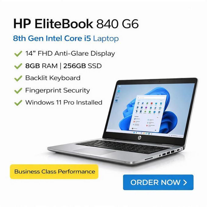 HP EliteBook 840 G6 Core i5 laptop with 8GB RAM and 256GB SSD